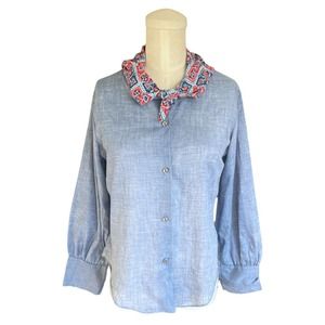 Vintage 60s Sears Perma Prest Blue Chambray Shirt Red White Blue Bandana Tie Top